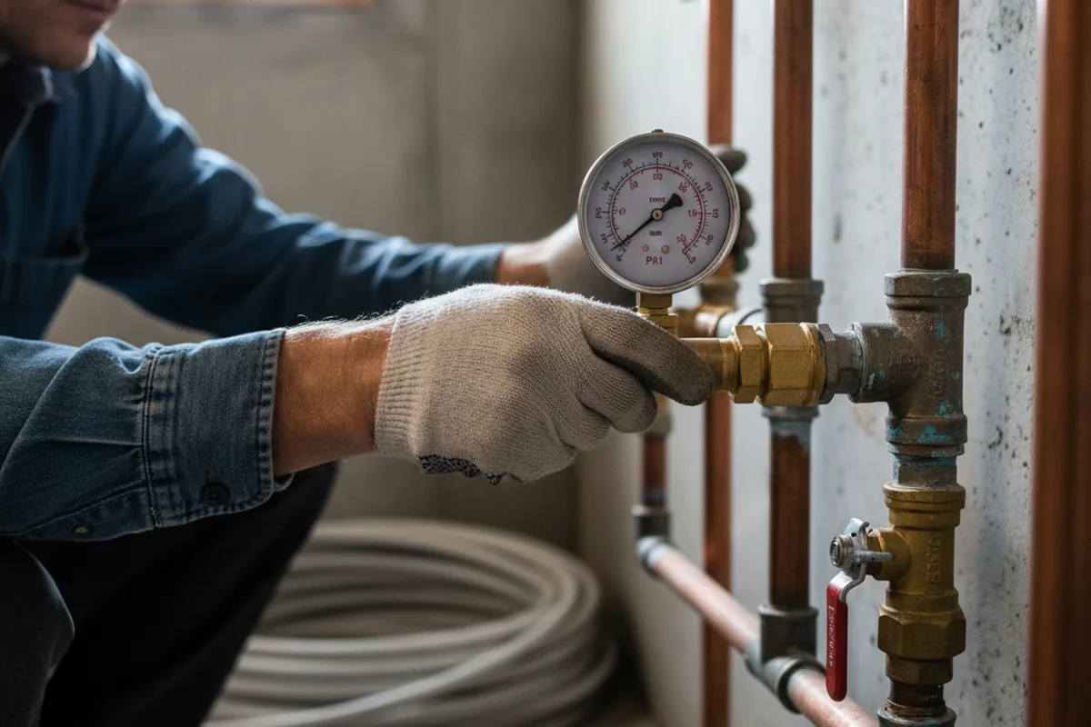 Pressure testing a repaired line during Water Line Repair in Meadow Lands
